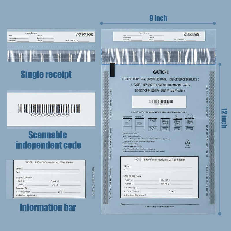 Isink Bank deposit bags plastic,Money bag for cash,Bank bag,Cash register bags 9 x 12 Inch (Clear, 100 Pack) - Image 3
